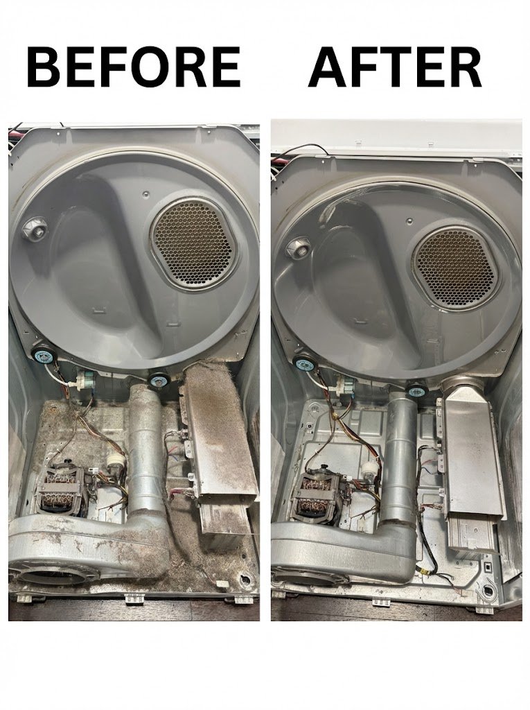 Before and after dryer internal cleaning Phoenix AZ — lint removal