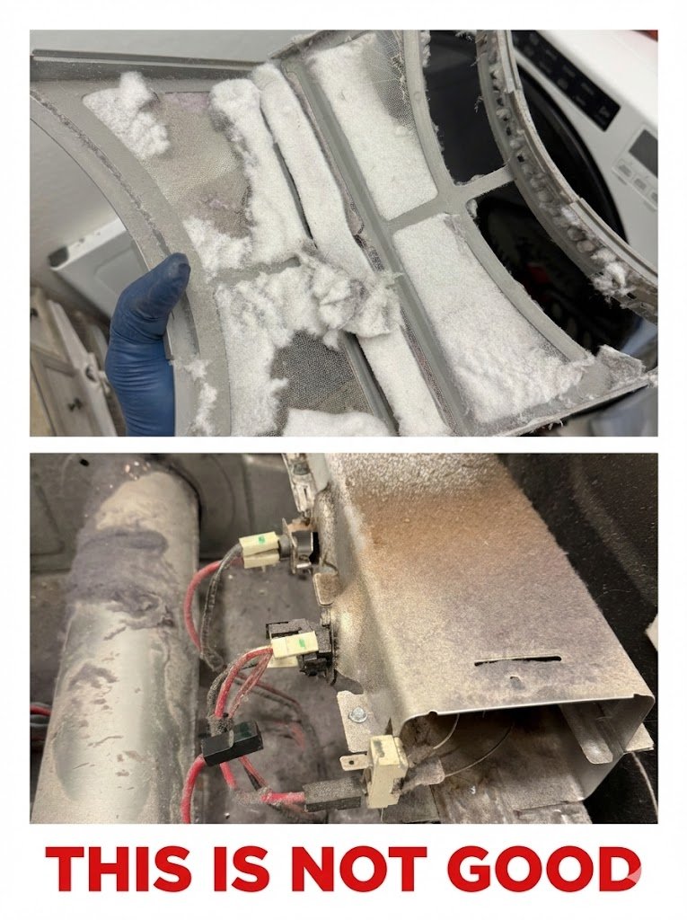 Before and after dryer cleaning Phoenix Metro — lint risk reduction